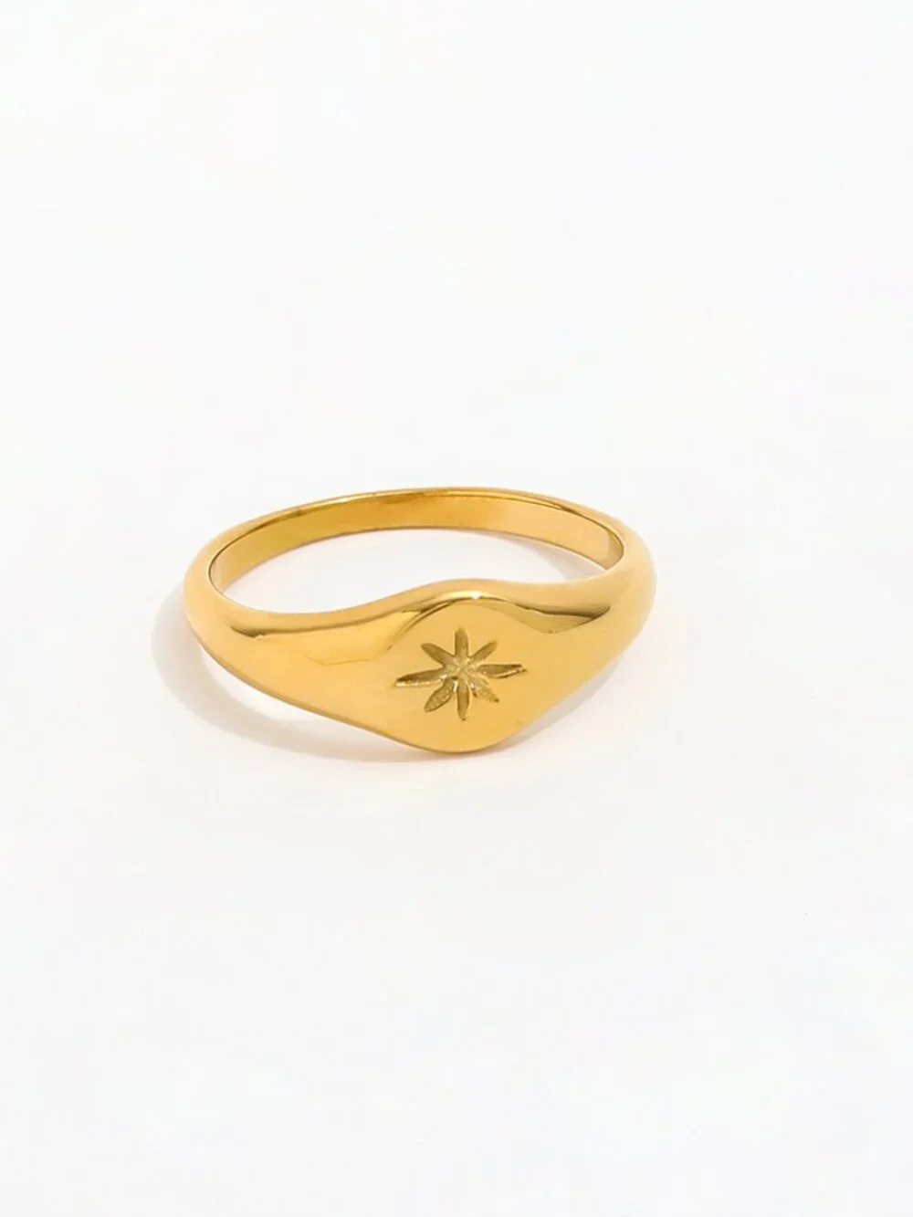18K Gold Plated North Star Compass Ring Stainless Steel Ring for Women Dainty